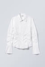 White - Ruched Poplin Shirt - 0