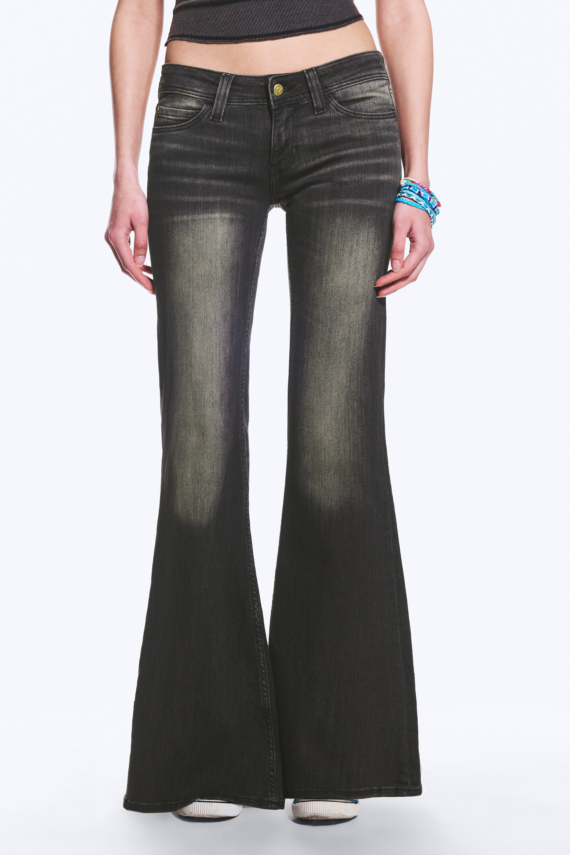 flare low rise coated flared skinny jeans - Coated Black - Black