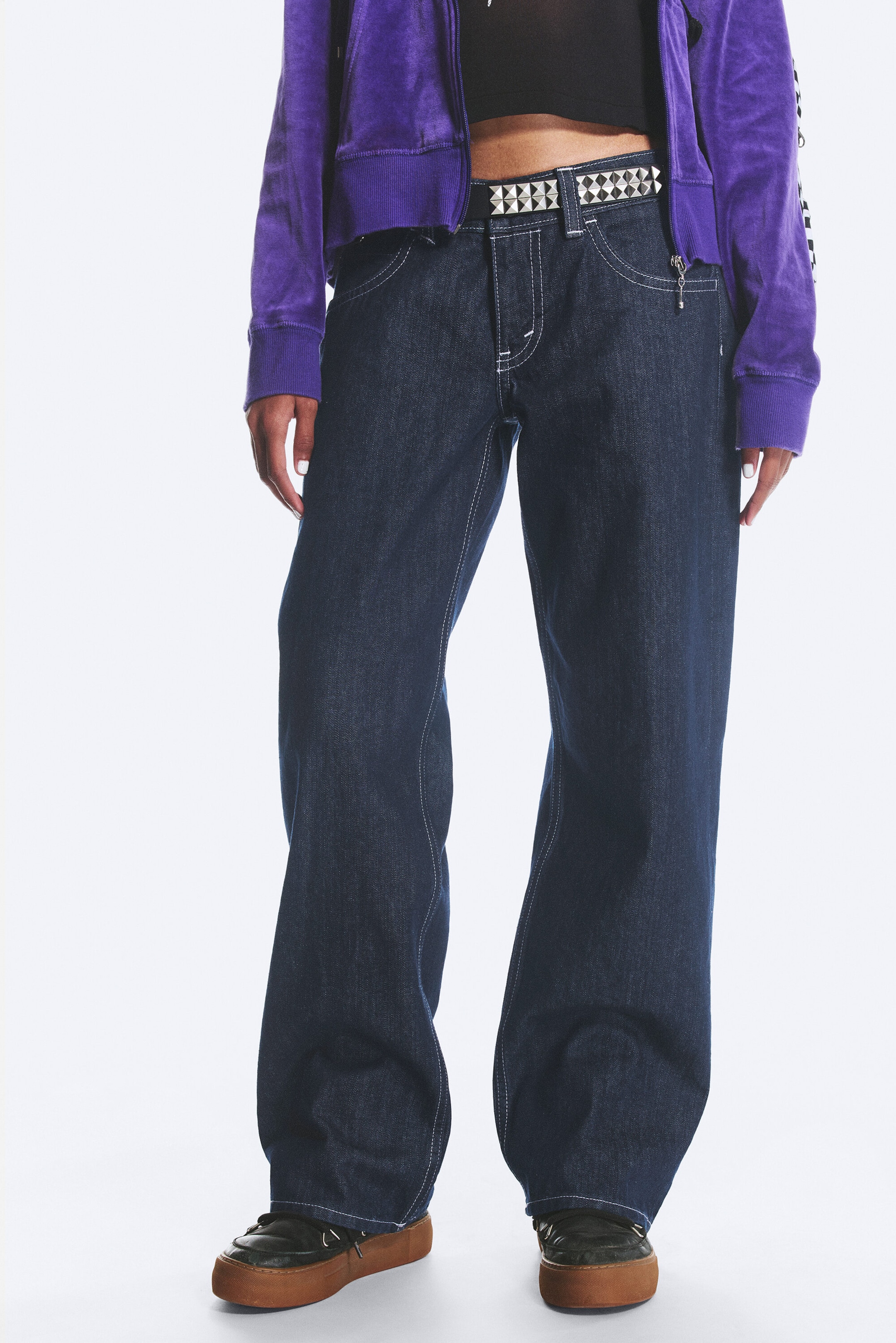Blue Rinse - Dark Blue - Messy Low Rise Regular Straight Jeans - 2