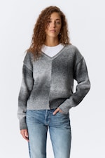 Grey Space Dye - Space Dye V-Neck Knitted Sweater - 0