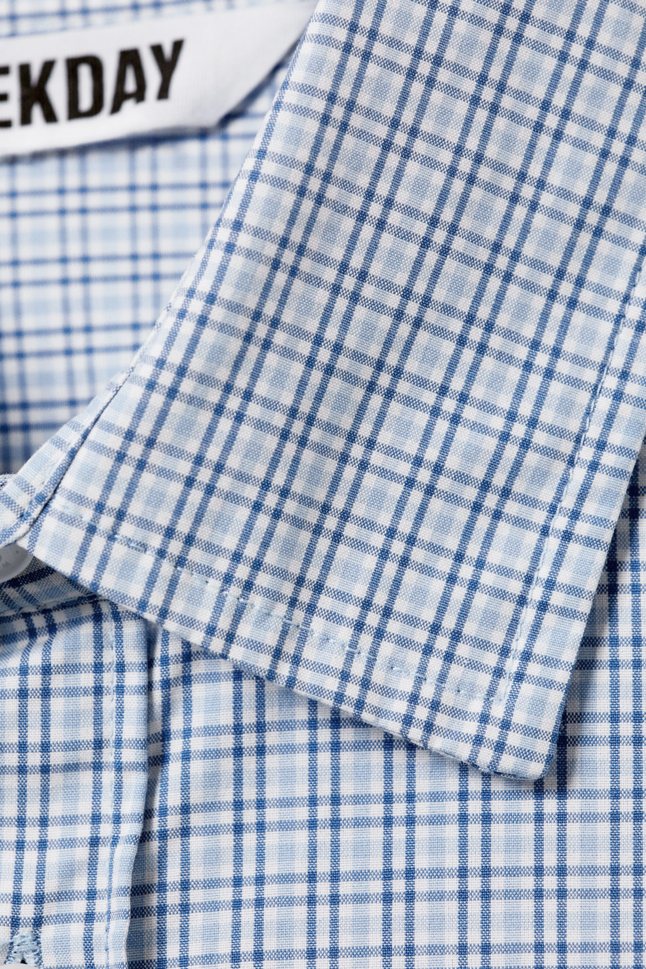 Checked Blue - Boxy Long-Sleeved Cotton Poplin Shirt - 5