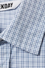 Checked Blue - Boxy Long-Sleeved Cotton Poplin Shirt - 5