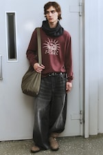 Dark Pink - Sun - Relaxed Graphic Long-Sleeved T-shirt - 0
