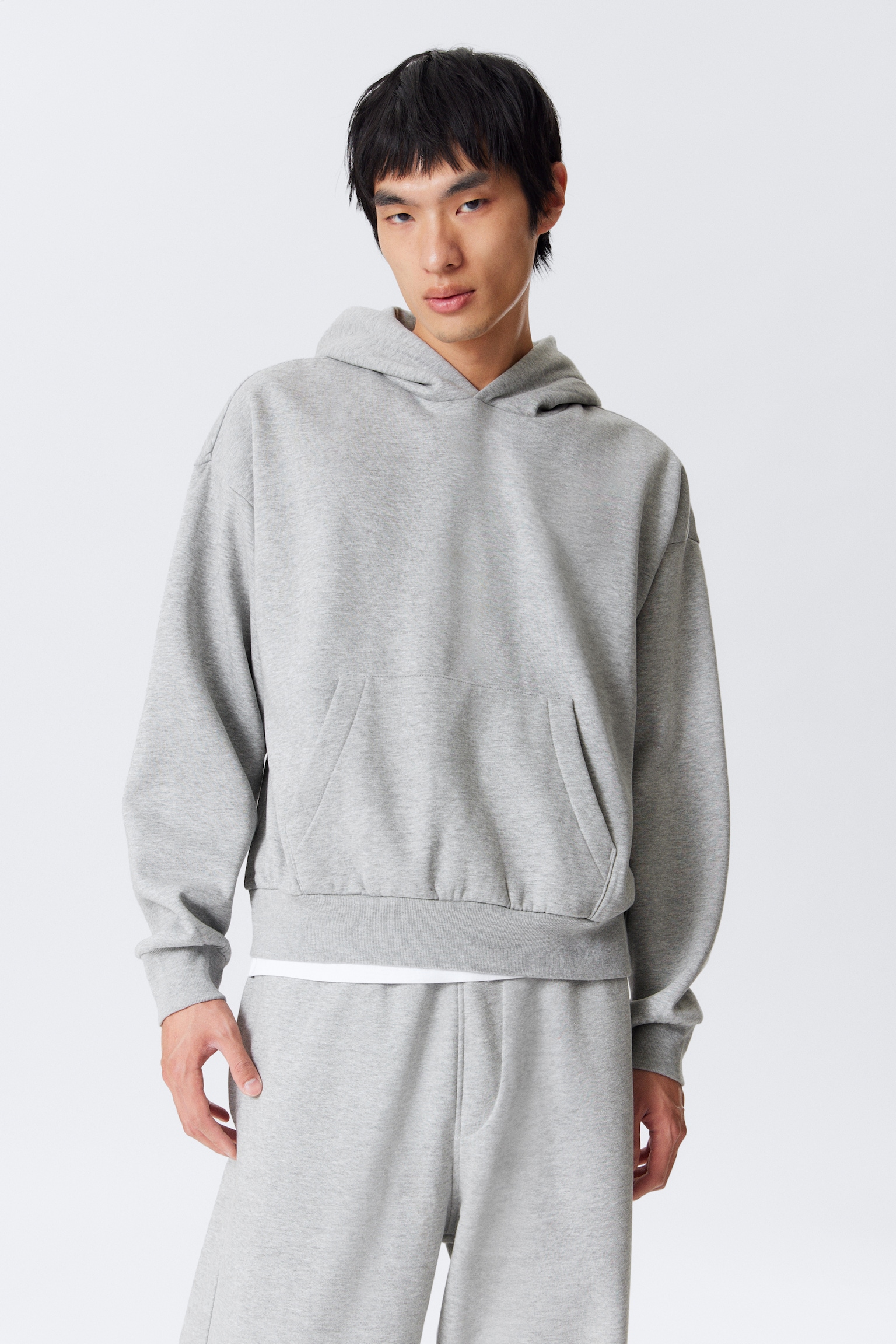 Sweat à capuche ample - Gris chiné/Noir