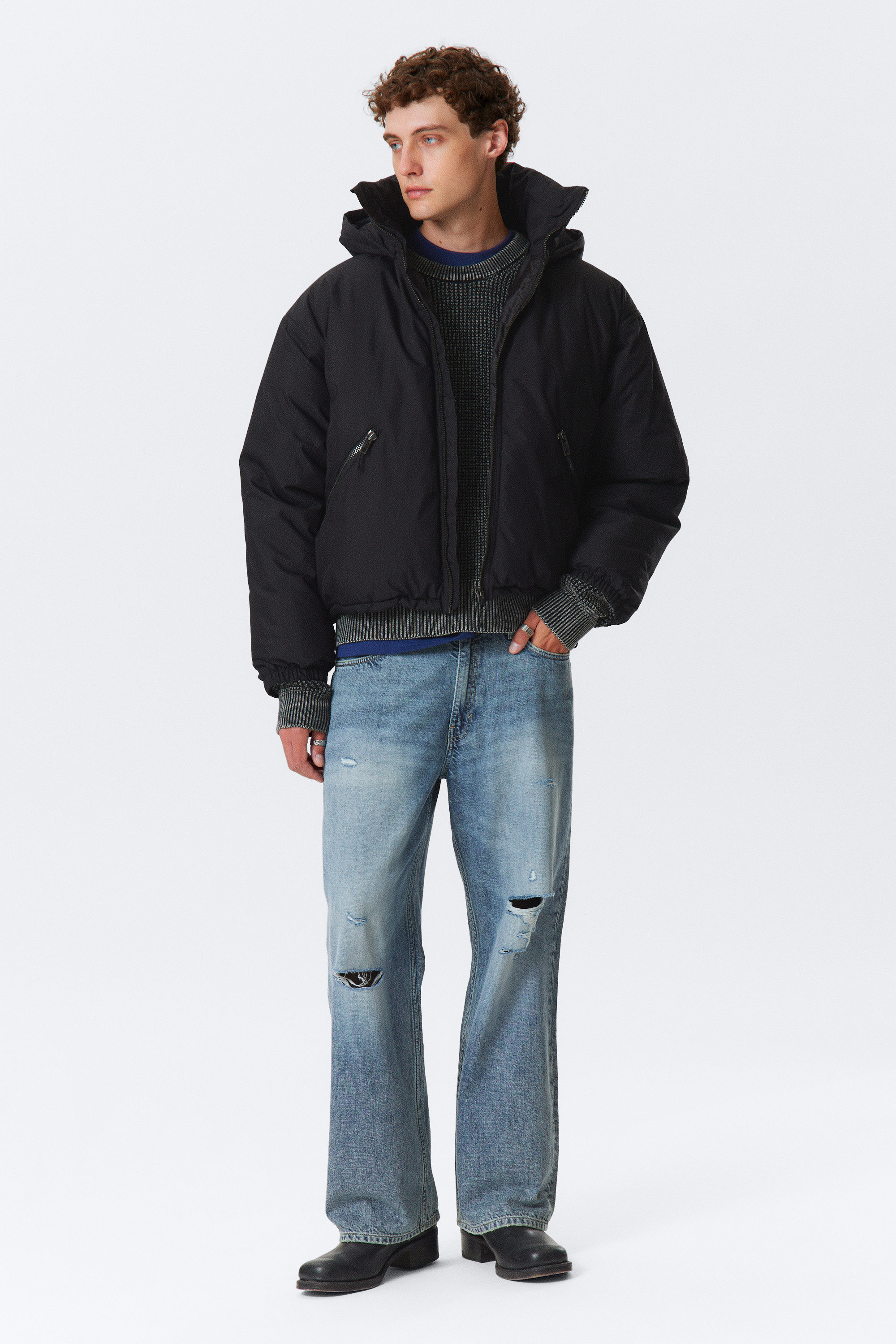 Black - Padded Hooded Puffer Jacket - 1
