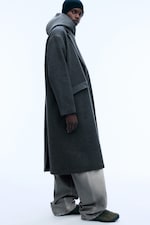 Dark Grey Melange - Oversized Single-Breasted Wool Blend Coat - 0