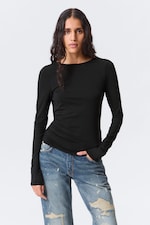 Zwart - Top met lange mouwen en open rug - 1