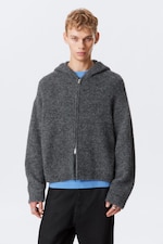 Donkergrijs - Gebreide boxy hoodie van wolmix met rits - 0