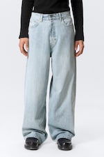 Dream Blue - Light Blue - Astro Mid Rise Loose Baggy Leg Unisex Jeans - 1