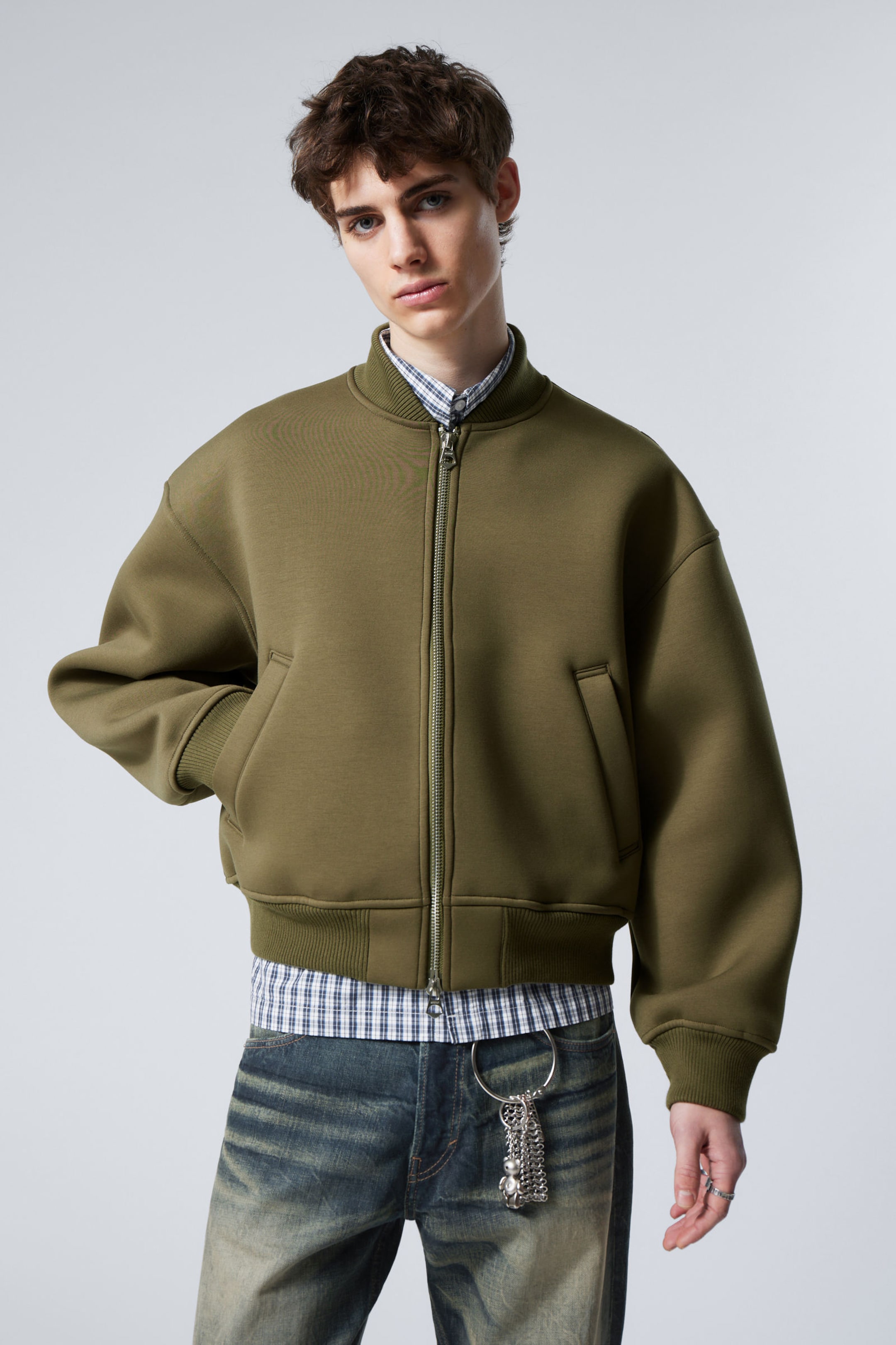 #6A6856 - Loose Scuba Bomber Jacket - 1