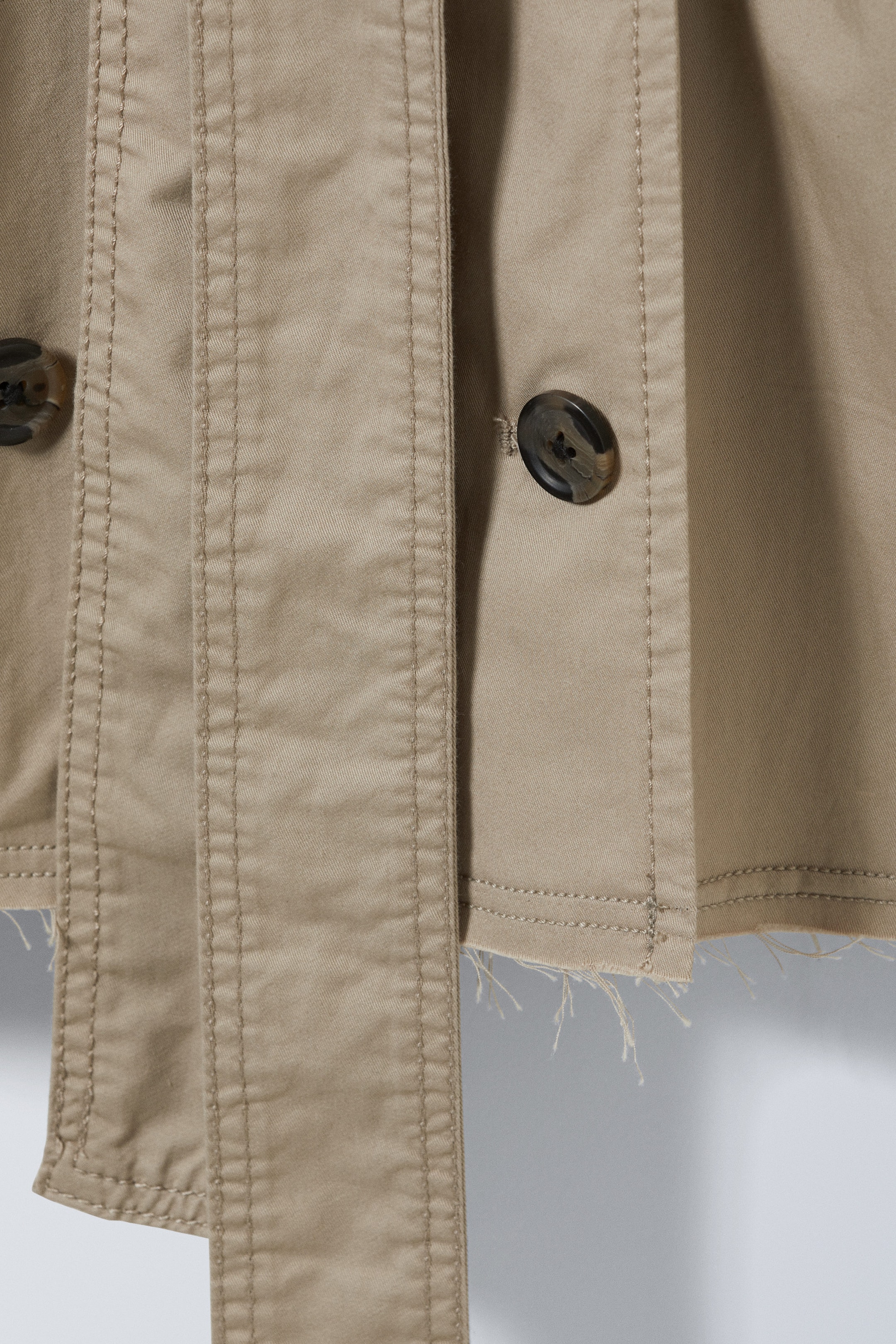 Beige - Zoey Short Frayed Trench Coat - 1