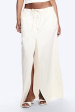 Blanc - Jupe longue en toile de coton - 1