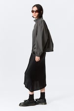 Black - Low Rise Satin Midi Skirt - 1