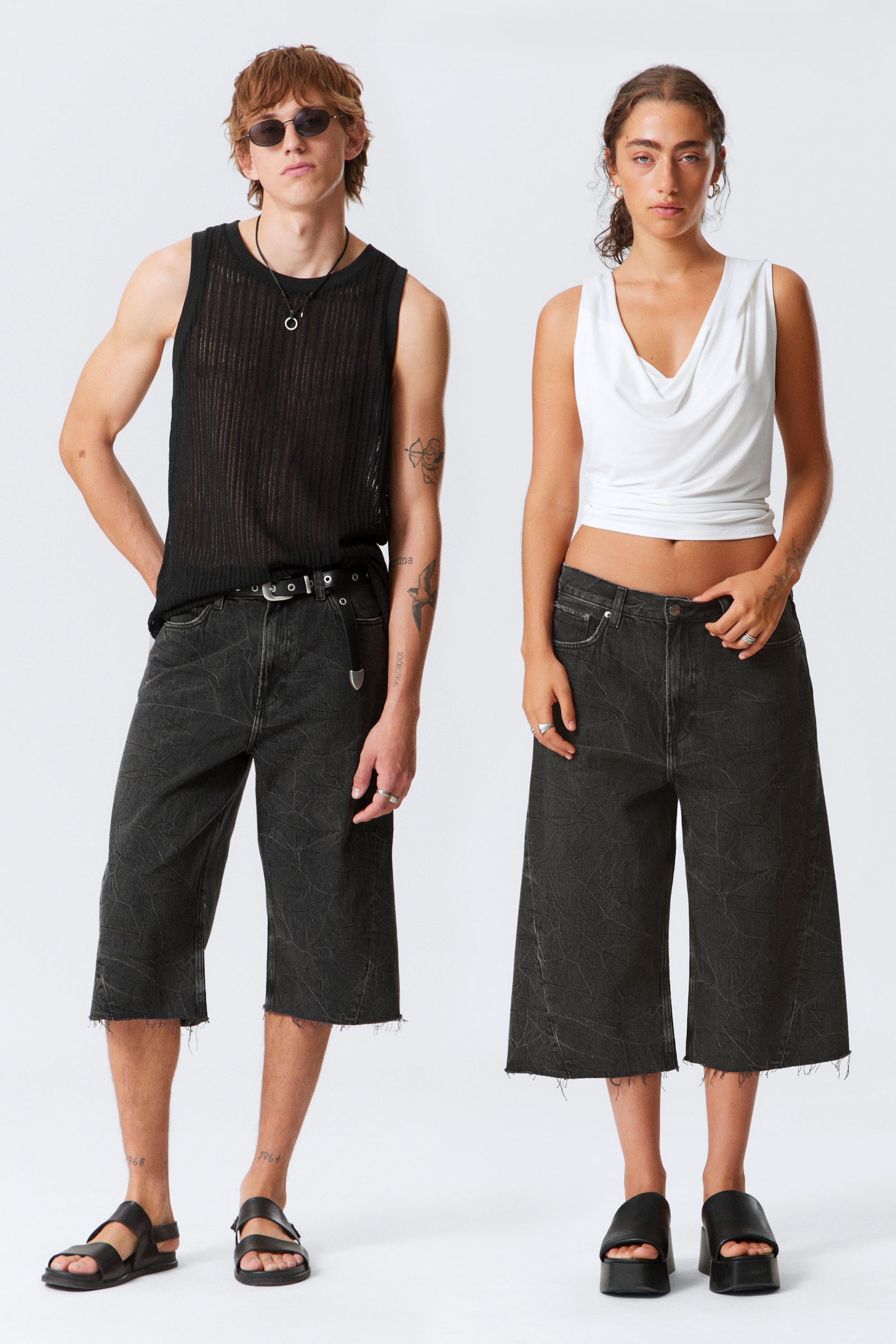 Washed Black - Galaxy Loose Twisted Denim Shorts - 0