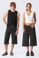Washed Black - Galaxy Loose Twisted Denim Shorts - 0