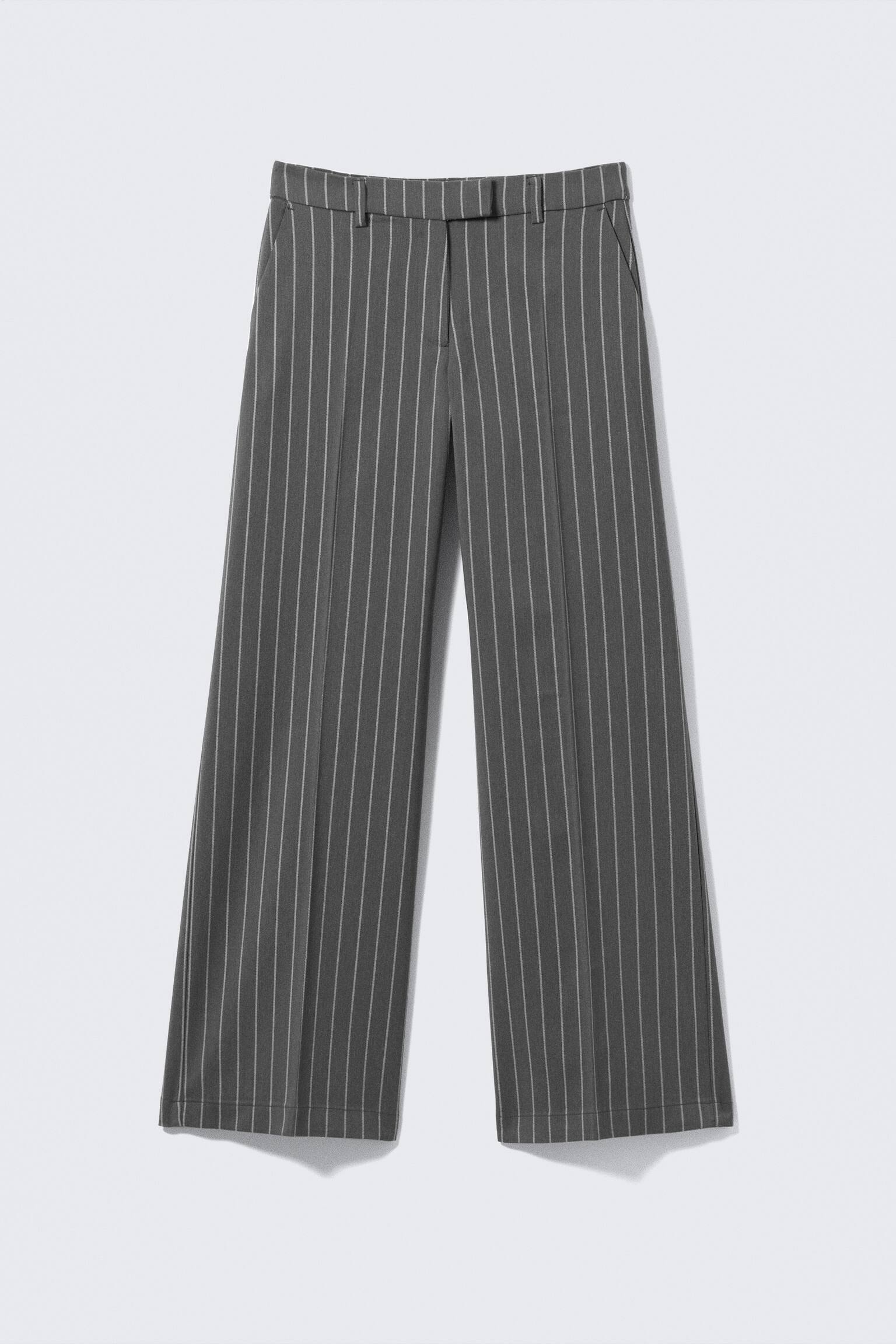 Pantalón tipo sastre plisado de tiro bajo - Striped Dark Grey/Gris oscuro/Topo oscuro - 1