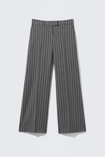 Striped Dark Grey - Low Waisted Pleated Suiting Trousers - 5