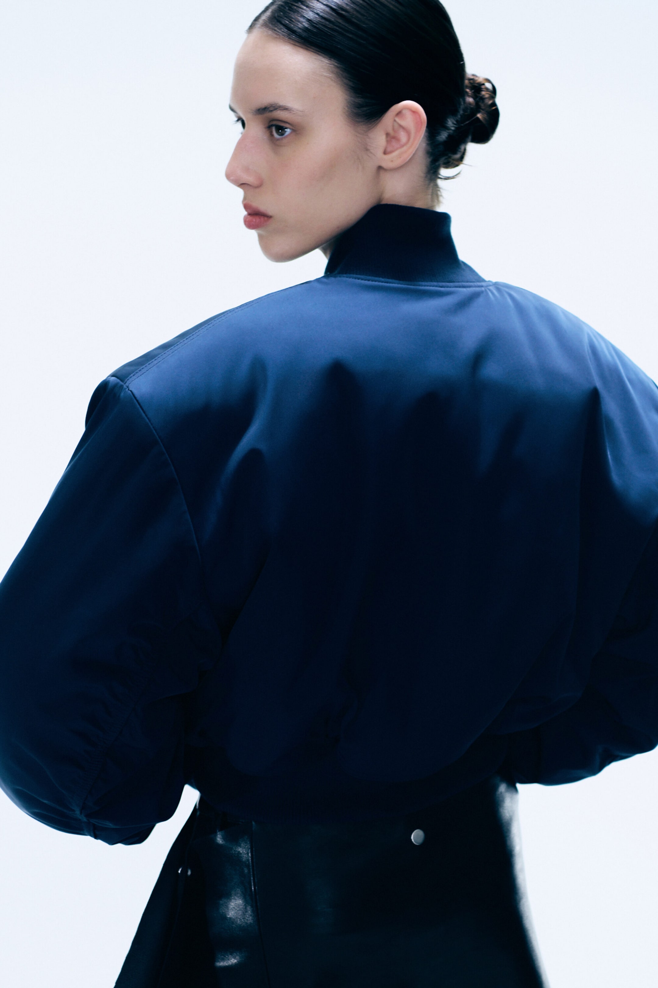 Navy Blue - Cropped Bomber Jacket - 3