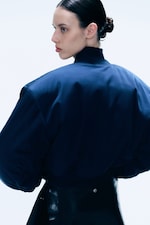 Navy Blue - Cropped Bomber Jacket - 3