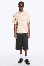Striped Light Dusty Beige - Boxy Loose Polo Shirt - 1