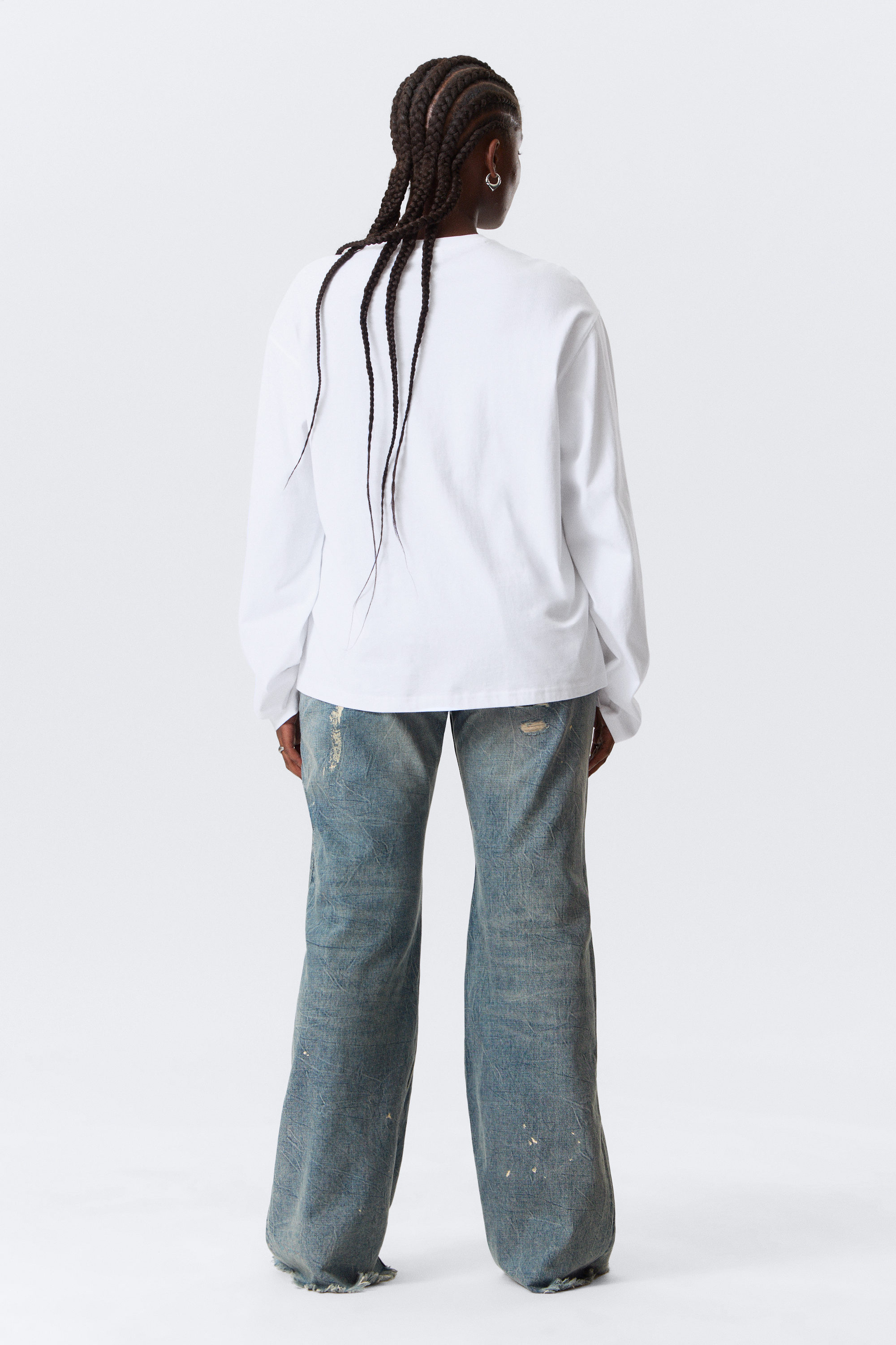 White - Long-Sleeved Boxy Cotton T-shirt - 2