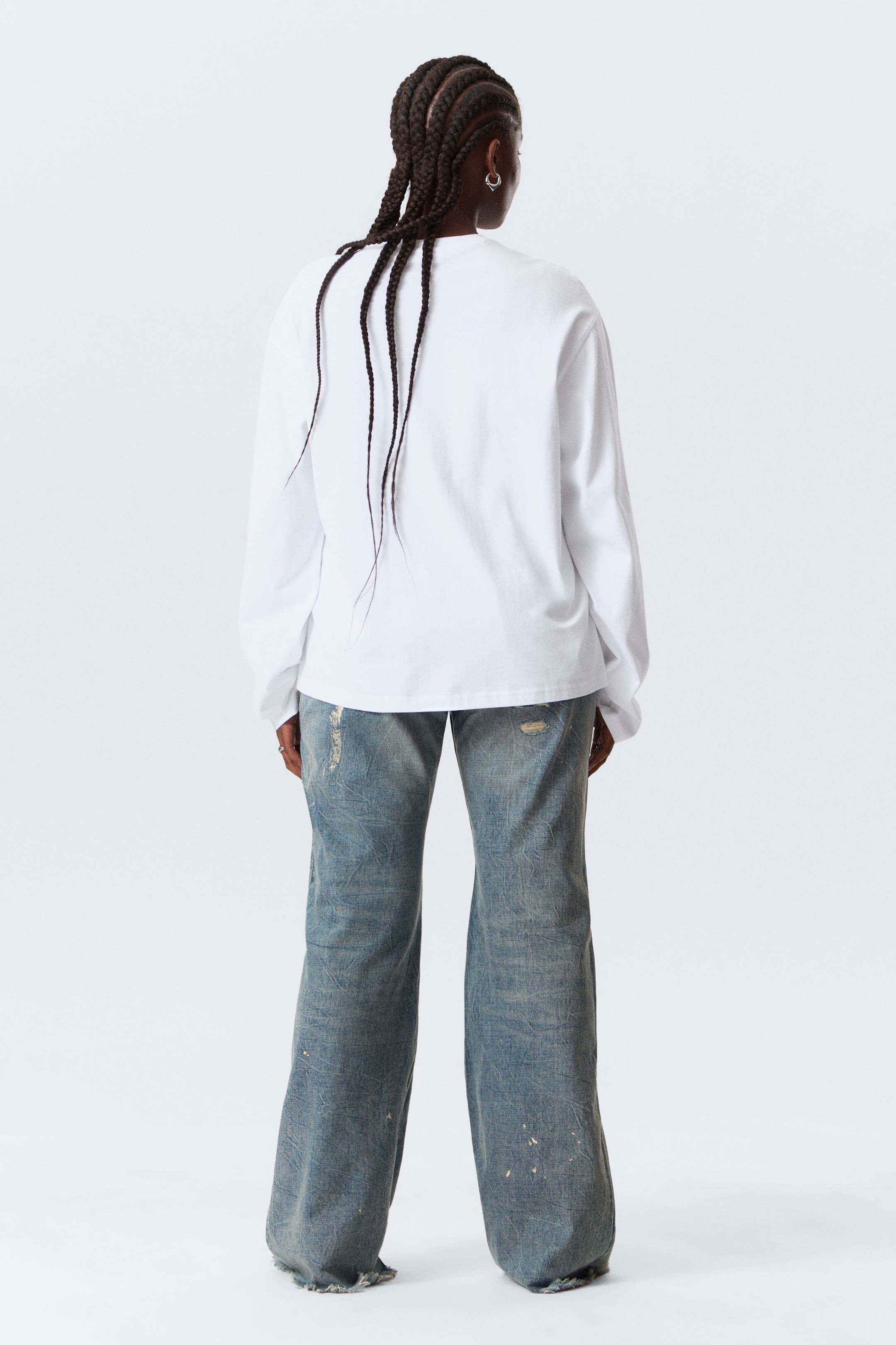 White - Long-Sleeved Boxy Cotton T-shirt - 2