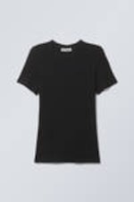 Black - Sheer Rib Short Sleeve T-shirt - 0