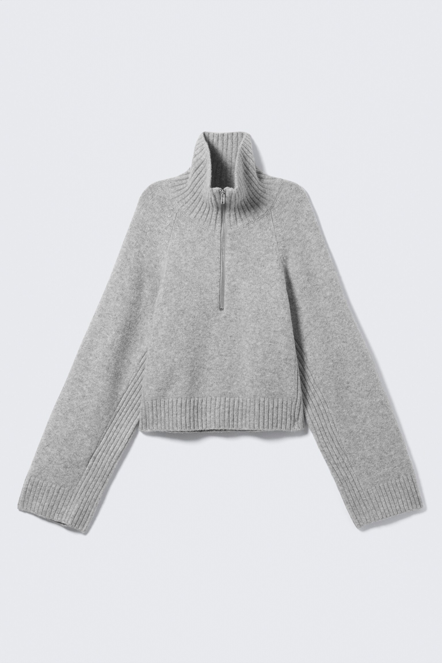 Short Half-Zip Knitted Sweater - Dusty Light Grey Melange/Dusty Pink & Cream White - 2