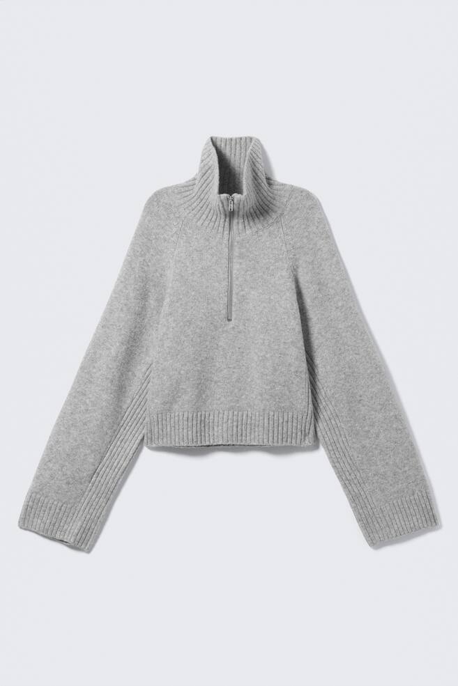 Krótki sweter z suwakiem Half-Zip - Zakurzony jasnoszary melanż - 1
