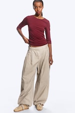 Dark Red - Fitted Three-Quarter Sleeve Top - 1