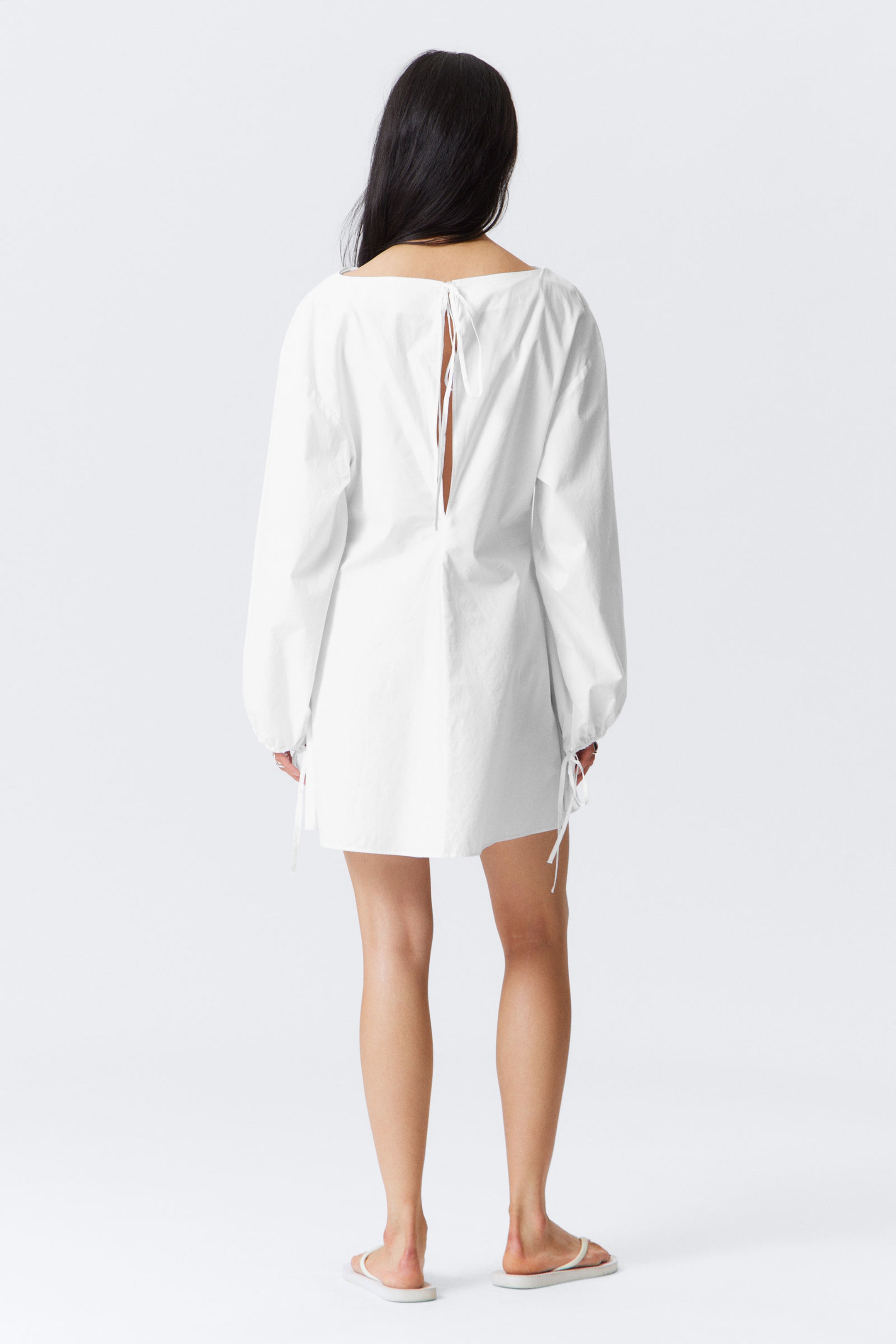 White - Cotton Poplin Tie-Detail Mini Dress - 3