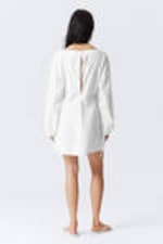 White - Cotton Poplin Tie-Detail Mini Dress - 3