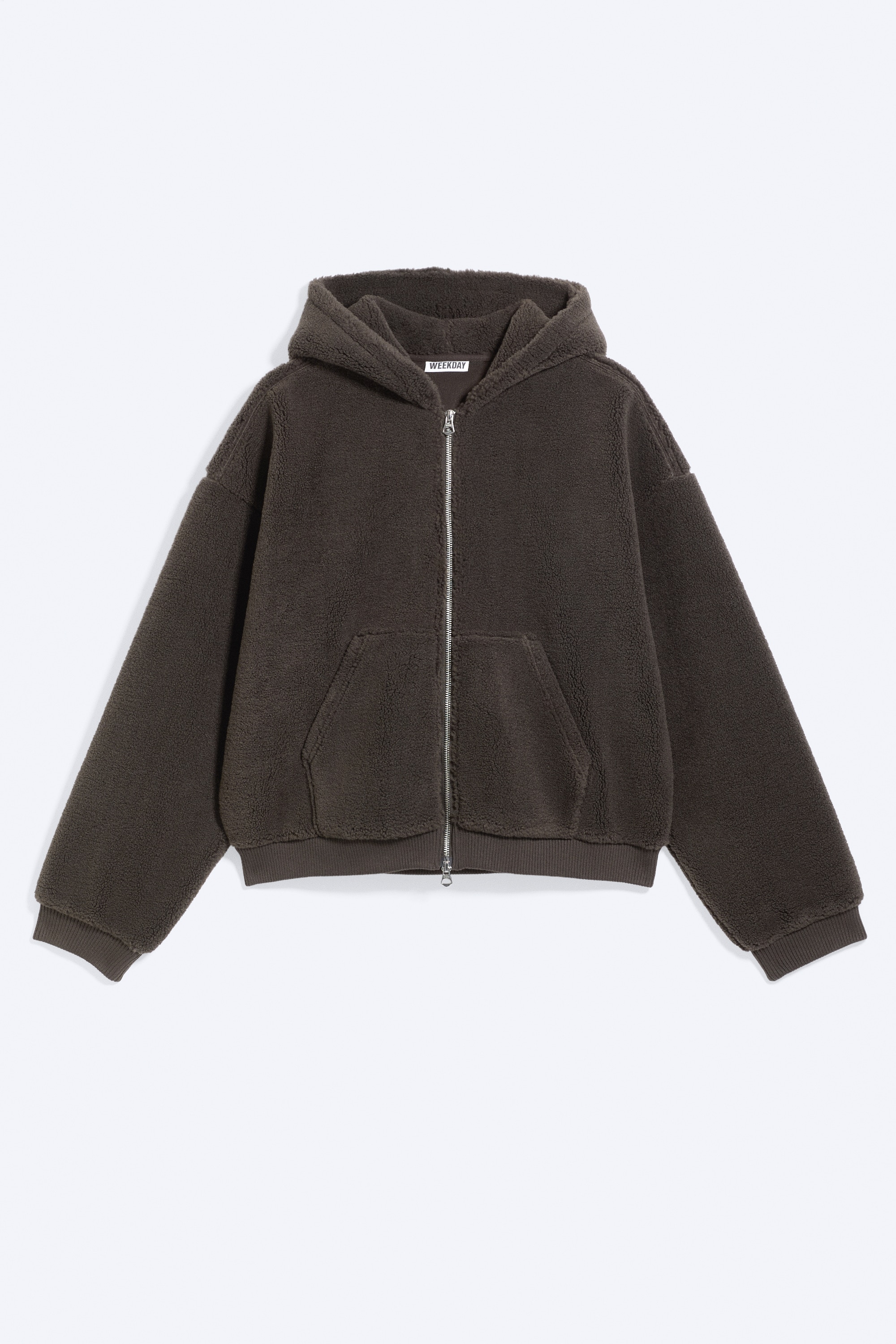Two-way zip fleece hoodie - Dark Brown/Dark Grey