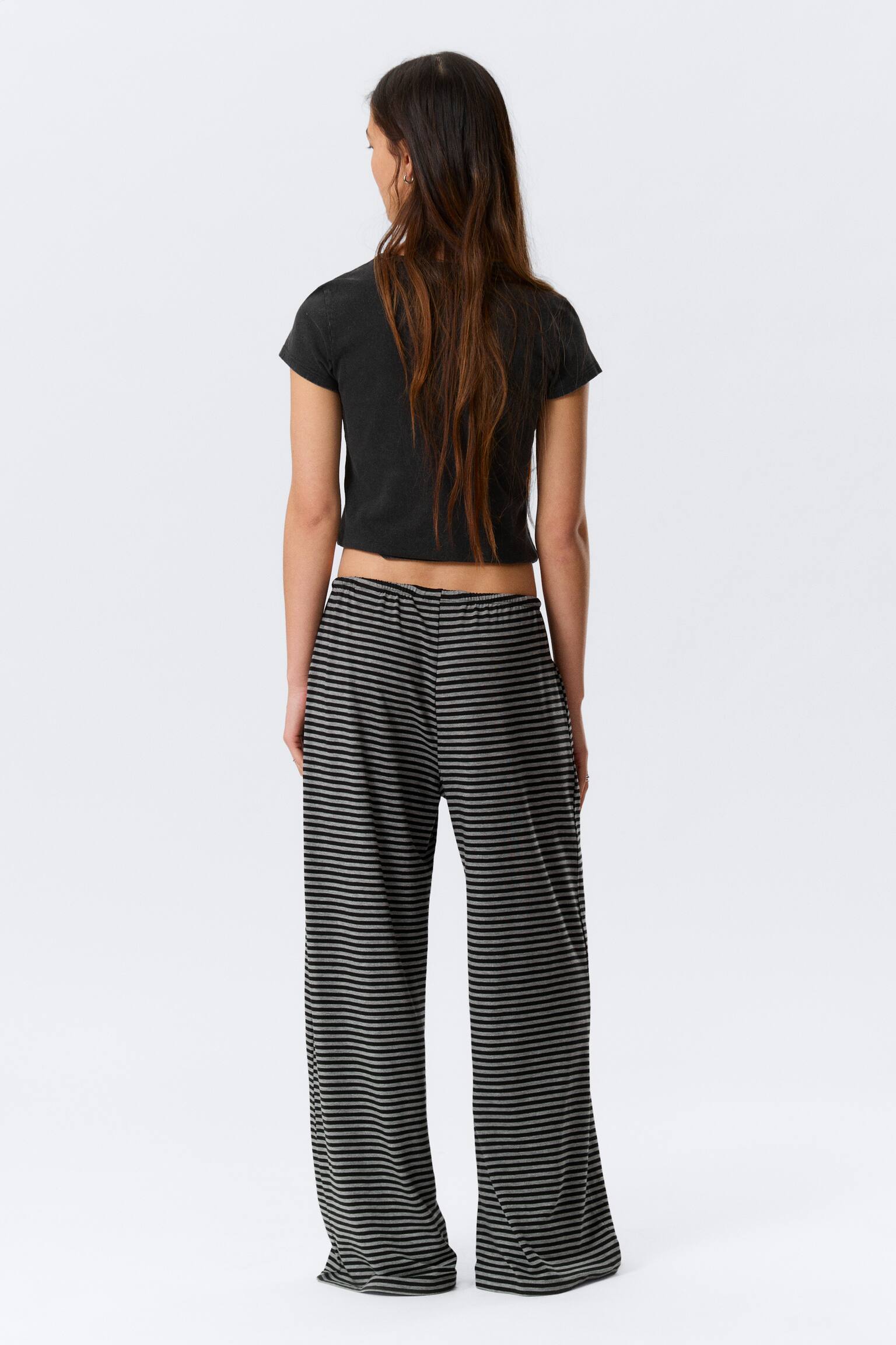 Mid Rise Loose Wide Leg Lyocell Trousers - Zwarte en grijze strepen/White - Grey Stripes - 6
