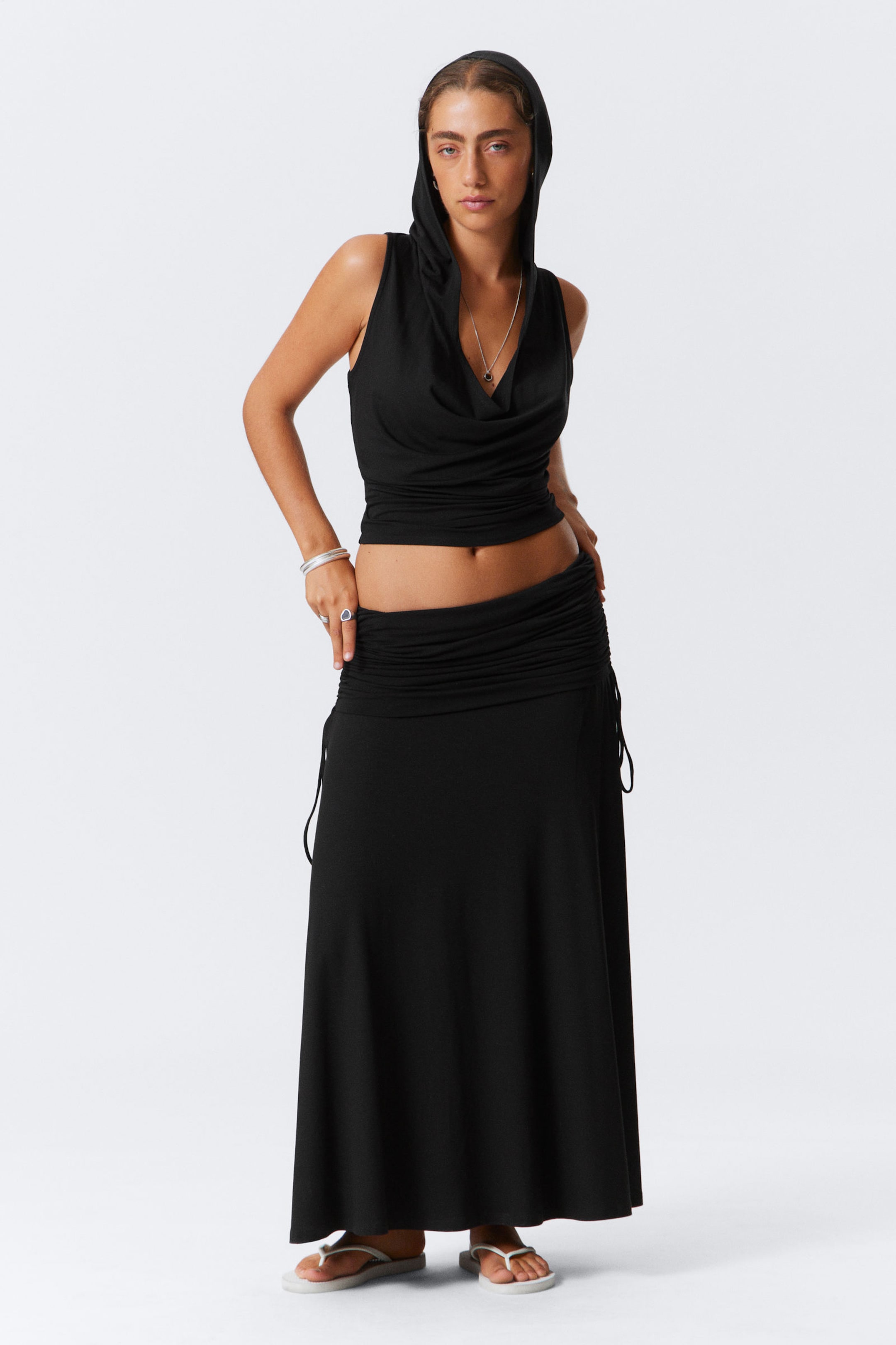 #272627 - Draped Drawstring Maxi Skirt - 1