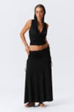 Black - Draped Drawstring Maxi Skirt - 0