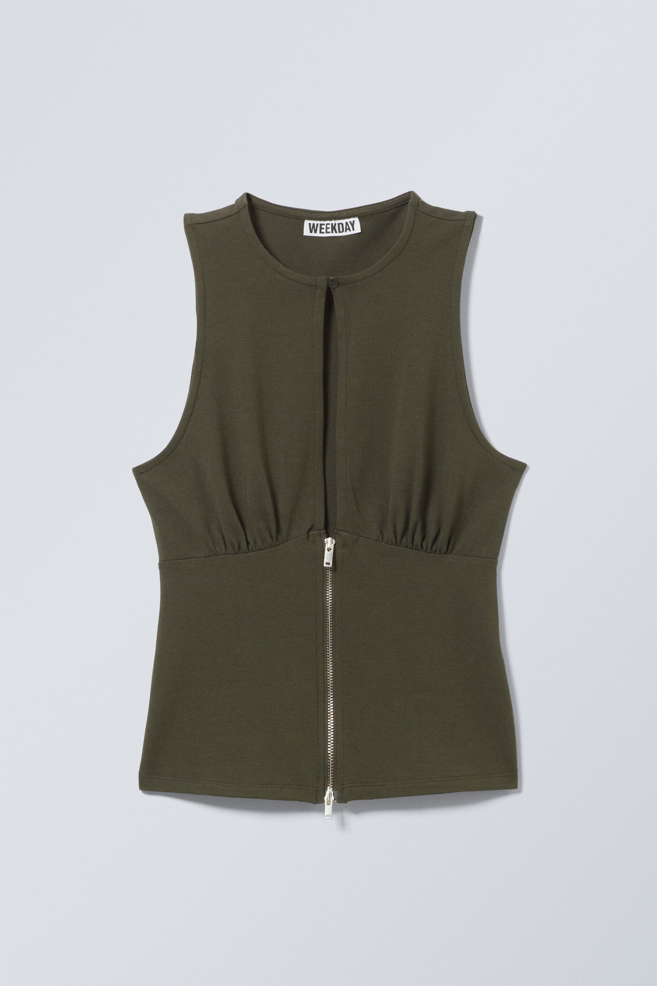 Khaki Green - Slim Sleeveless Zip Top - 0