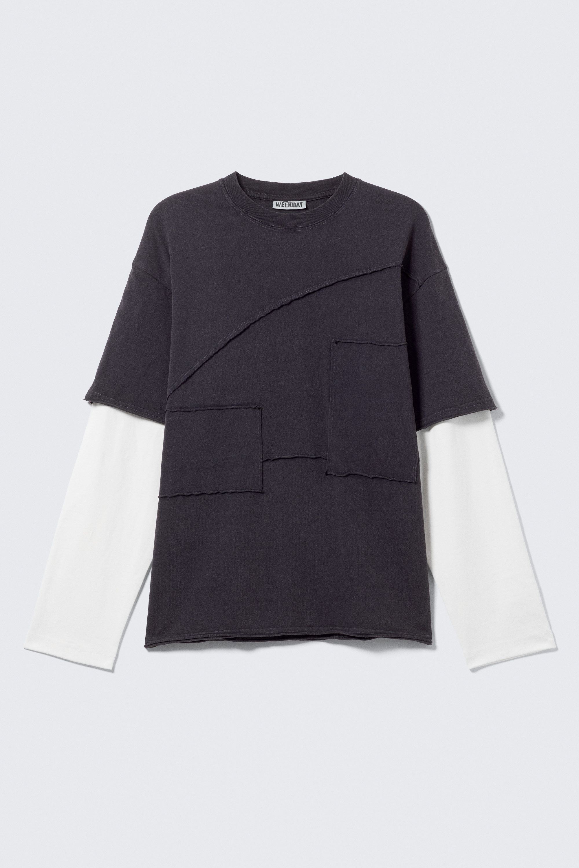 Schwarz & Weiß - Doppellagiges T-Shirt mit Einsätzen - 1