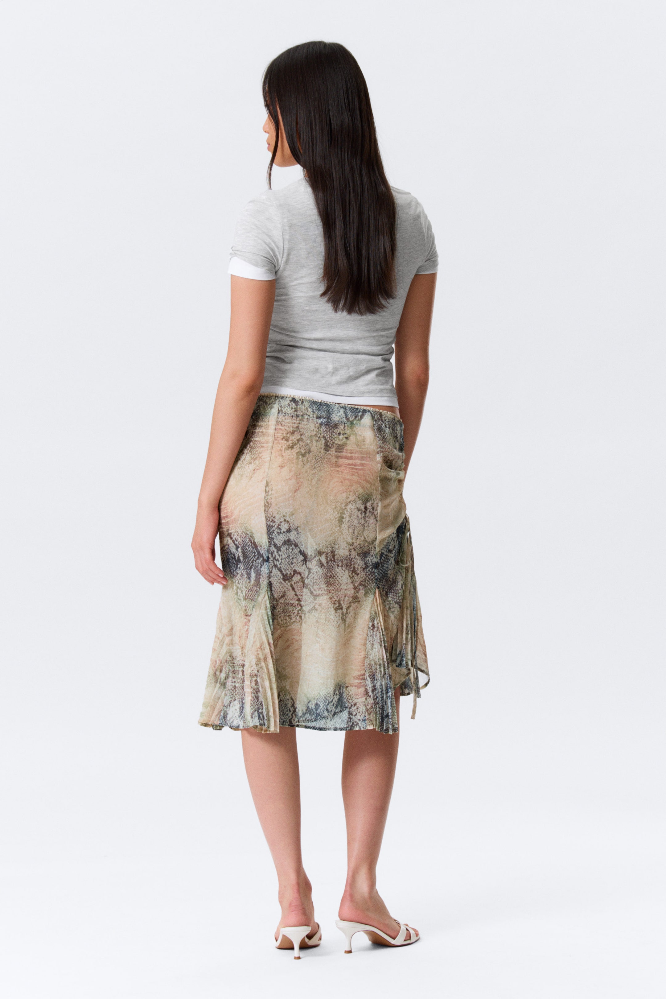 Beige - Snakeskin-patterned - Low Rise Mermaid Midi Skirt - 8