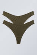 Dark Khaki Green - 2-pack Low Waist Modal Thongs - 0