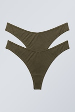 Dark Khaki Green - 2-pack Low Waist Modal Thongs - 0