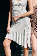 Lys gråmelert - Asymmetrisk midi skjørt - 0