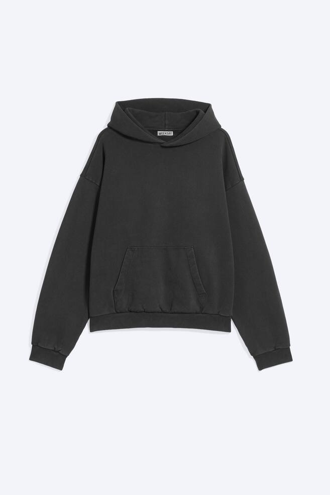 Hoodie de Algodão Pesado e Largo - Preto/Cinzento Lavado - 1