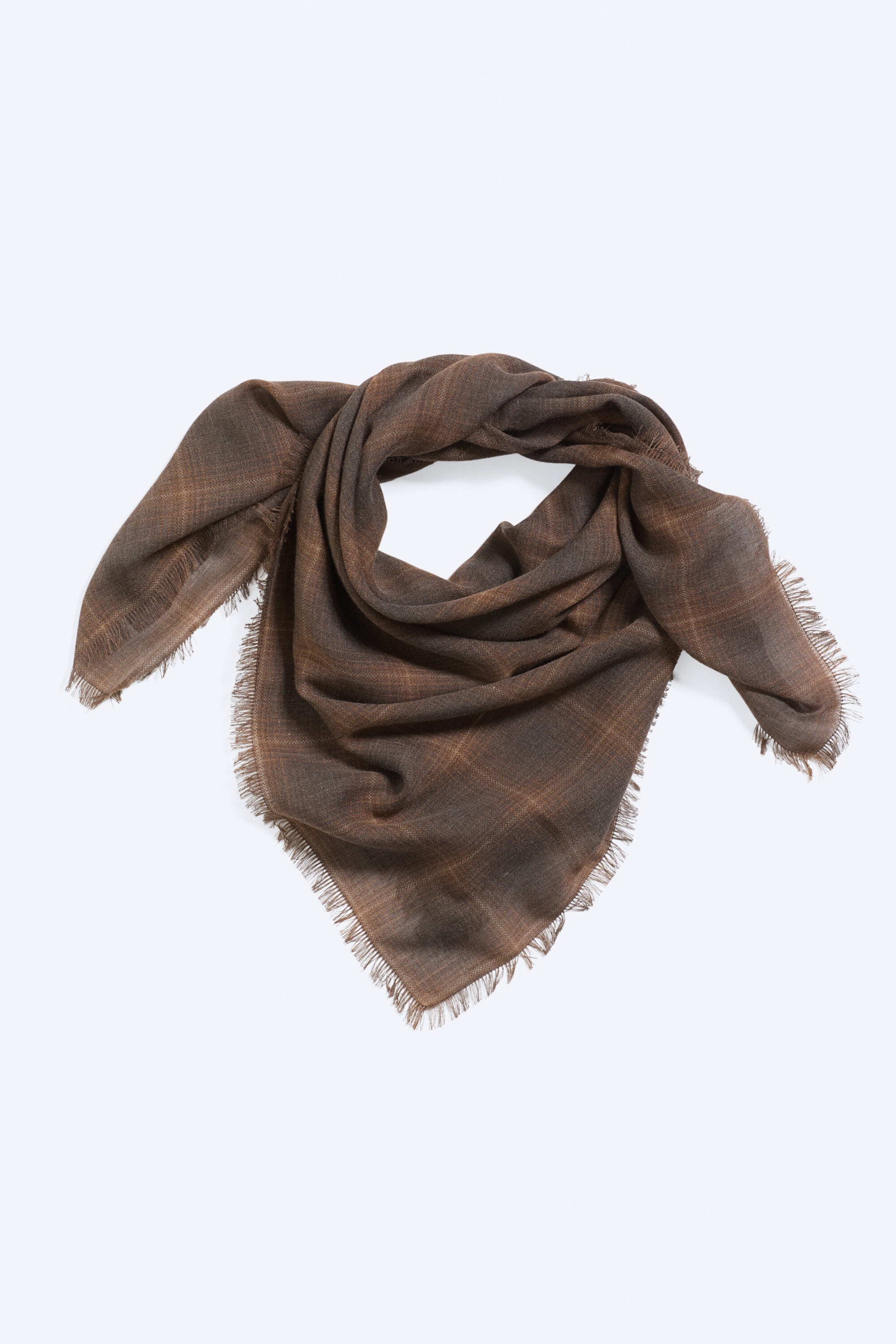 Rutig Brun - Fransig fyrkantig scarf med tryck - 2