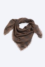 Rutig Brun - Fransig fyrkantig scarf med tryck - 2