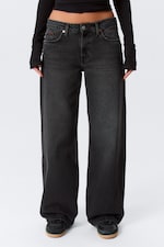 Washed Black - Imoo Low Rise Loose Wide Leg Jeans - 1