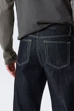 Blue Rinse - Dark Blue - Nebula Mid Rise Loose Barrel Leg Unisex Jeans - 4