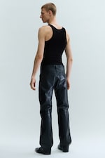 Black - Straight Leg Leather Trousers - 2