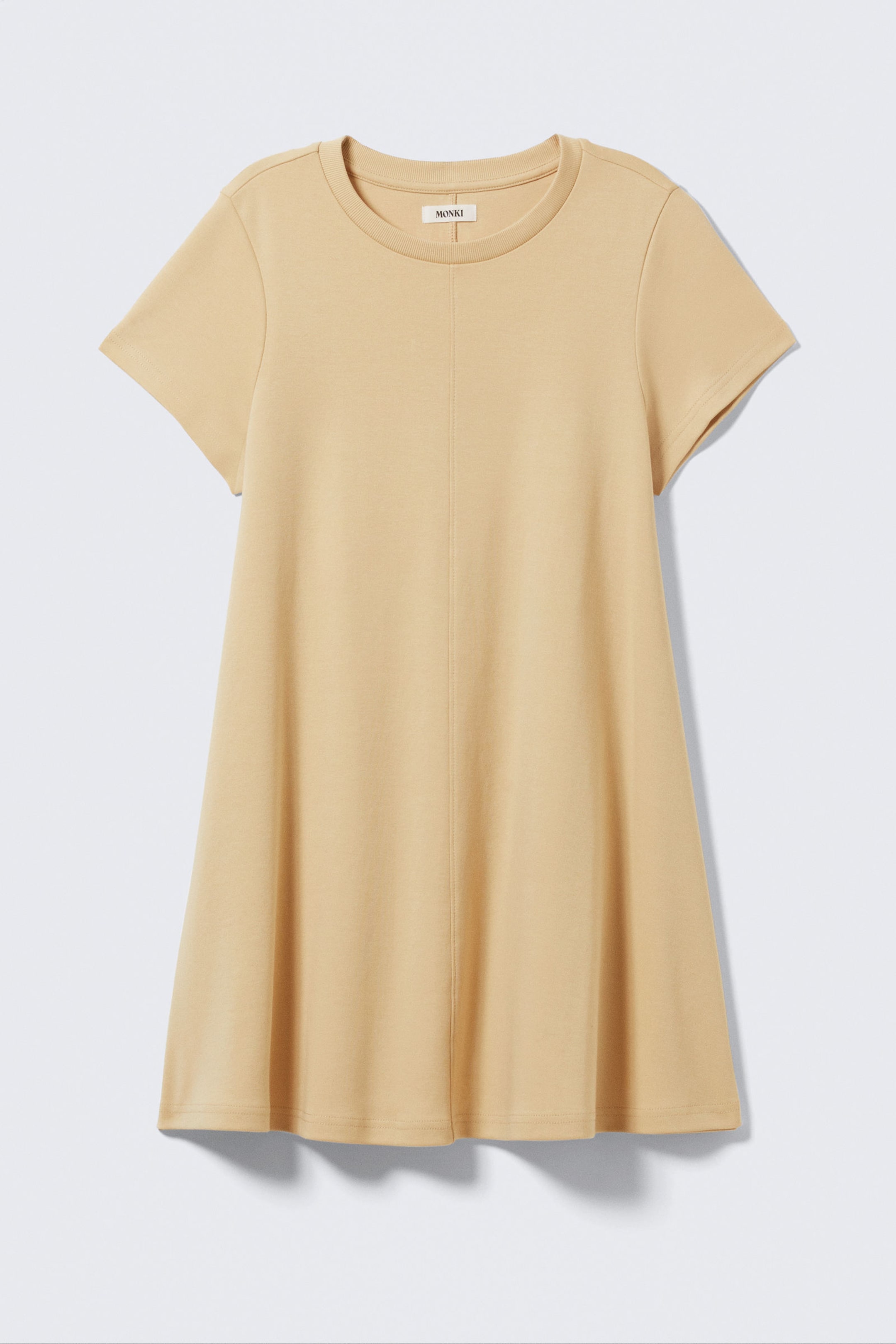 Beige - Short-Sleeved A-line Tee Dress - 3