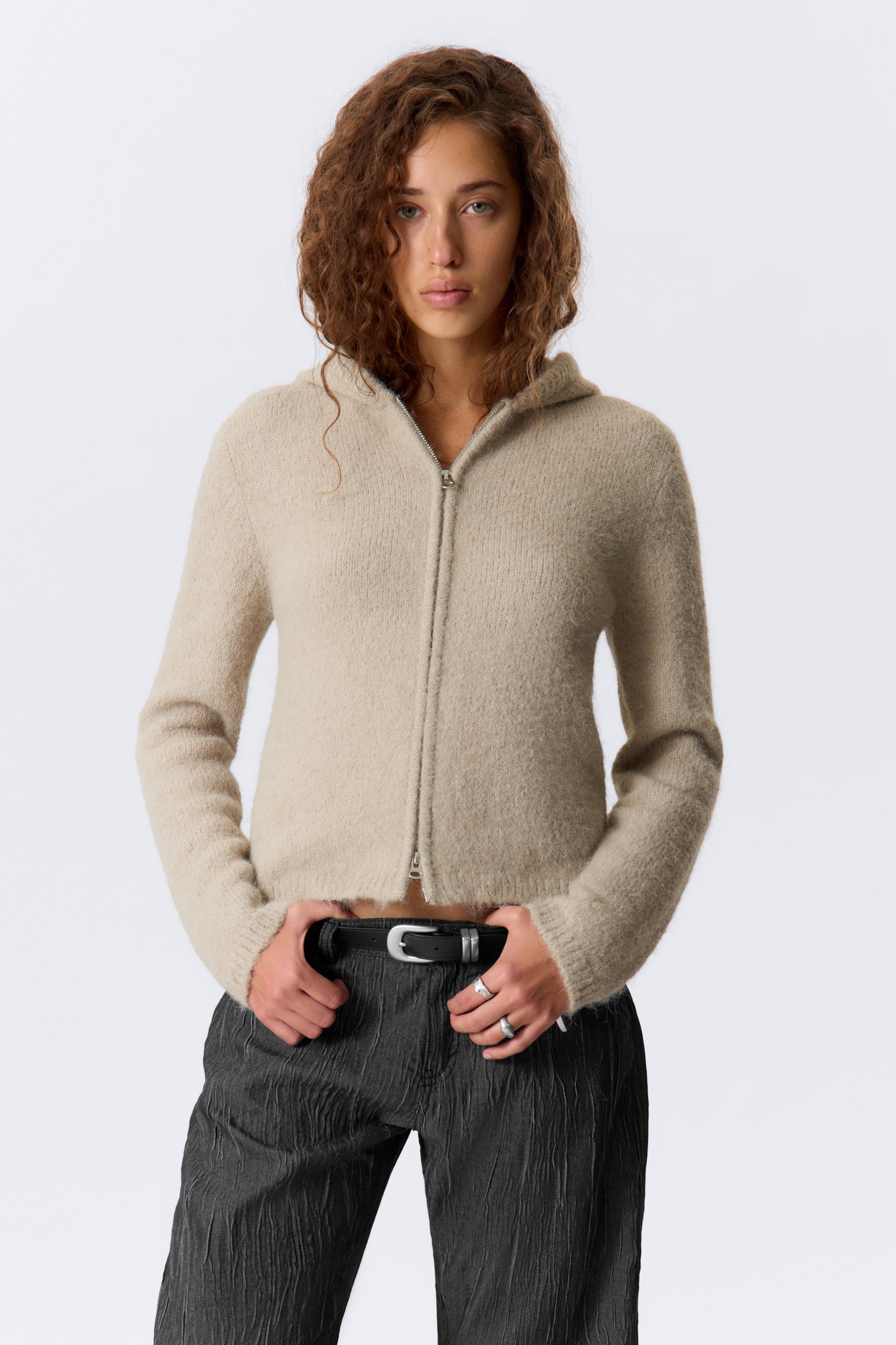 Grotere afbeelding bekijken: Boxy Knitted Zip Hoodie - Beige - DAMES | H&M BE 4
